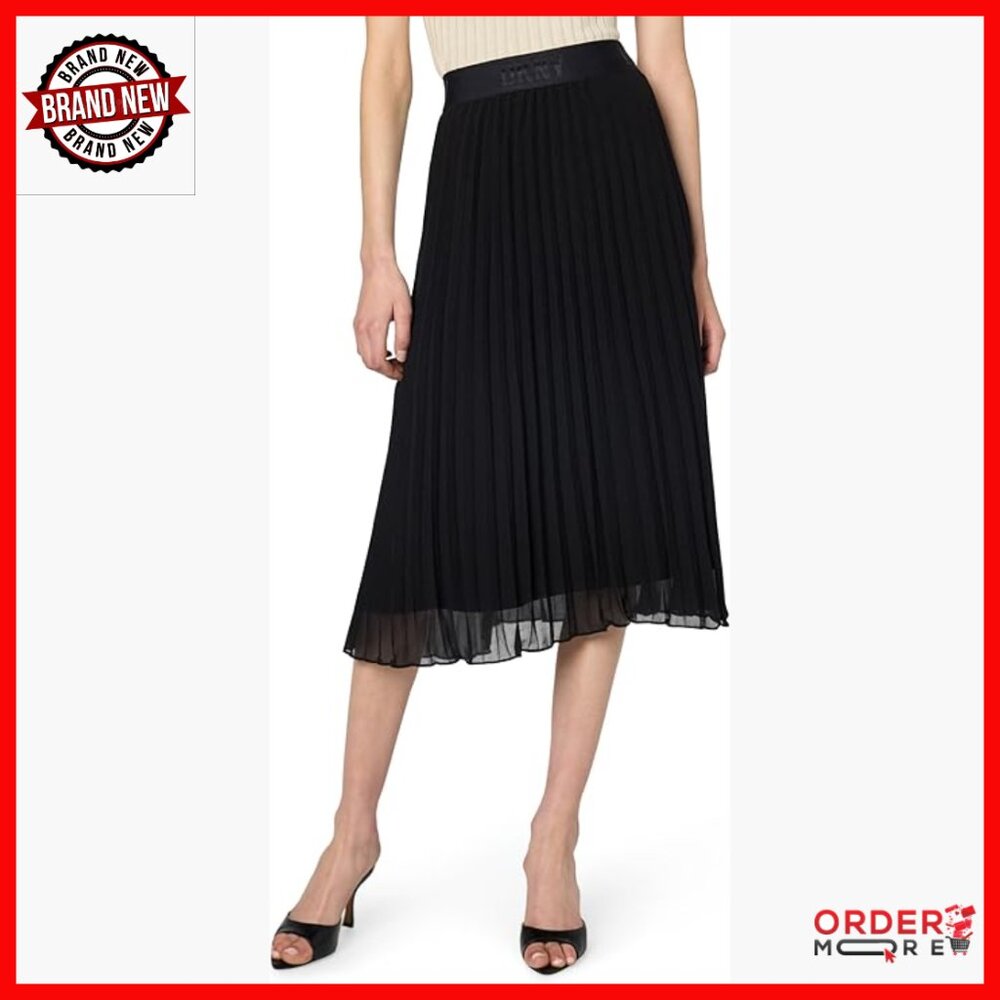 High-Rise Pleated Midi Skirt, Polyester, Formal Wear, Elastic Waistband